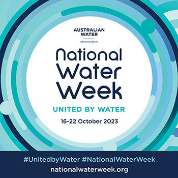 The National Water Week logo for 2023, contains the message "United by water"