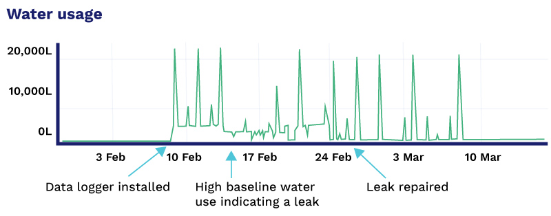 A heartbeat-style chart showing peaks of high and lows of water usage