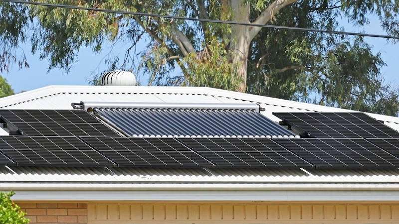 Solar hot water panels on a house roof