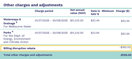 A screenshot showing the "Other charges" section of the January 2026 GWW bill