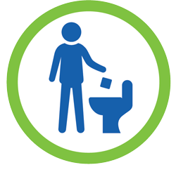 An icon with a drawing depicting a person dropping an item into a toilet.