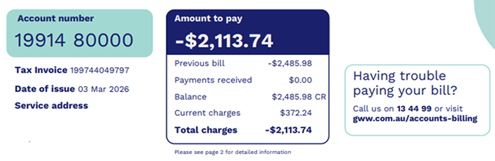 A screenshot showing the section of the water bill that shows the amount to pay.