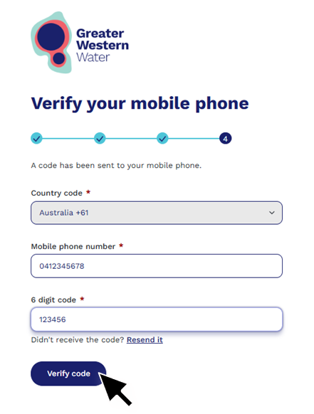 Instruction to enter a 6-digit code sent to your phone, then select ‘Verify code’