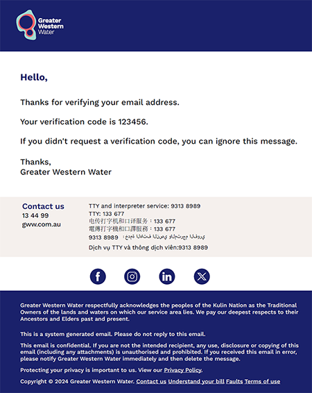A screenshot of the email containing the secret code.