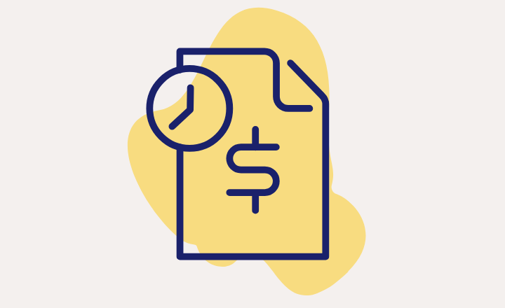An icon showing a page with a small clock