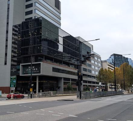 A view of the street and office buildings on Siddeley Street.