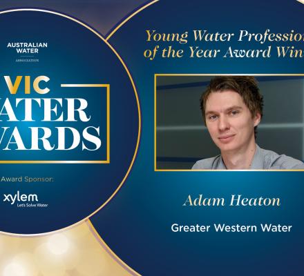 Adam Heaton in a award stule banner.